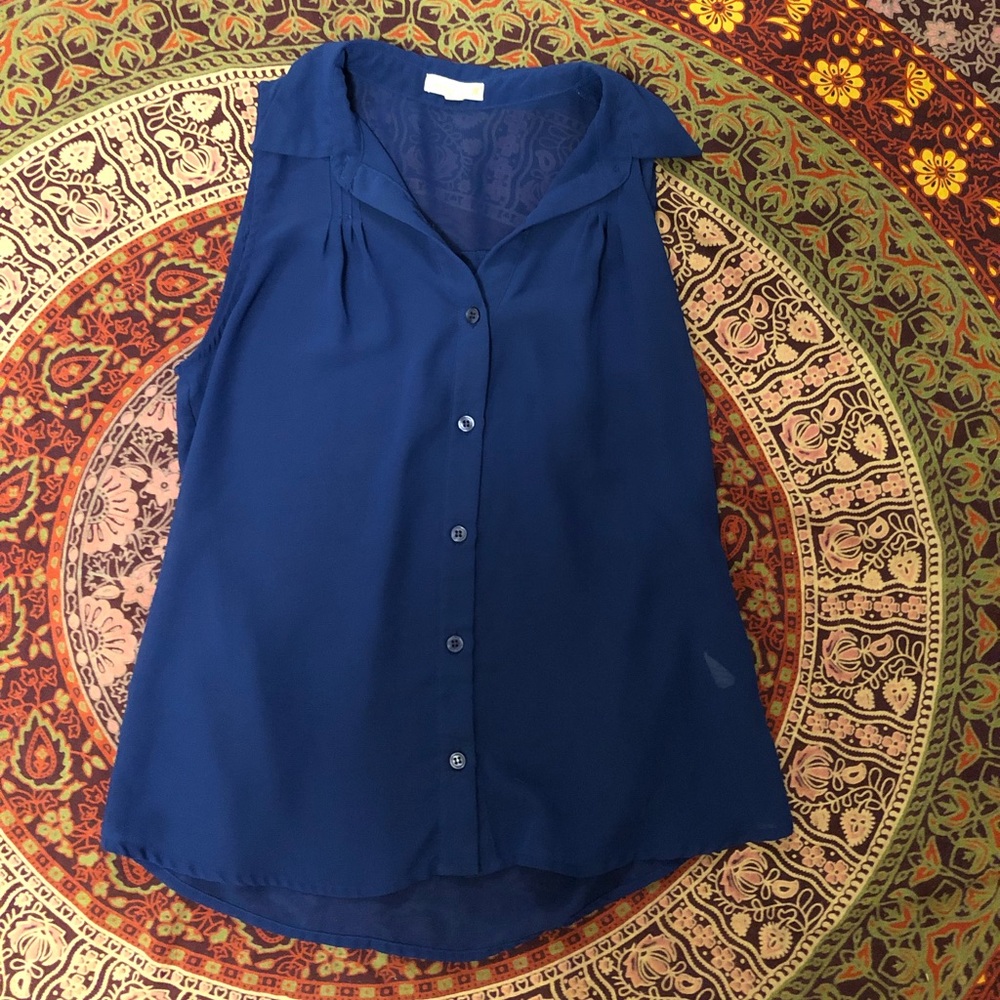 Small blue sheer button up blouse